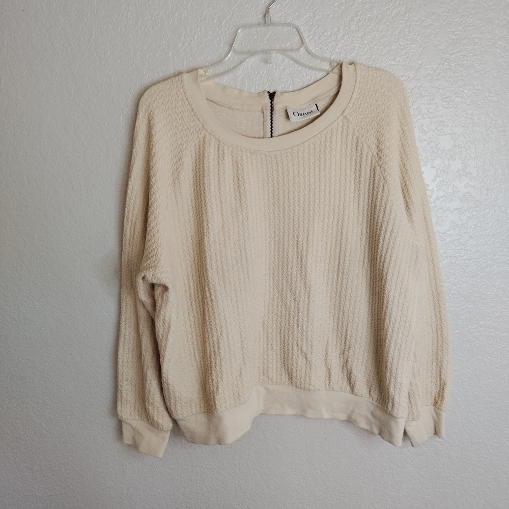 GANNI textured crew neck pullover back zip sweater sz L